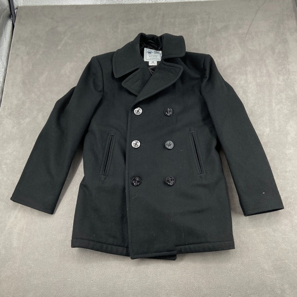 Defense Logistics Agency Quarterdeck Collection Pea Coat Mens 38R Black Perfect